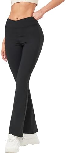 Girls Flare Leggings Black Pink Crossover High Waisted Workout Yoga Pants