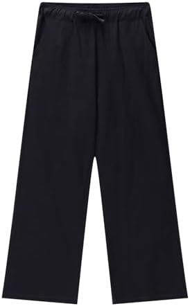 Girls Summer Wide Leg Cotton Linen Drawstring Pants