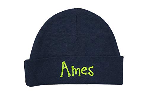 Personalized Baby Boy Beanie with Gingham embroidery coming home