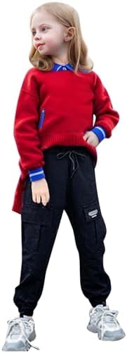 Girls Cargo Pants Wide Leg Stretch High Waisted Drawstring Joggers with Pockets