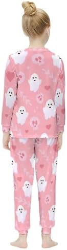 Girls Halloween-Themed Thermal Set Cute Pink Ghost Long Johns Top Set