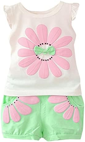 AMIMOJY Baby Girls Cartoon Printed Tank Tops Set 2Pcs