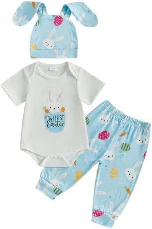 My First Easter bunny ROMPER PANTS HAT SET