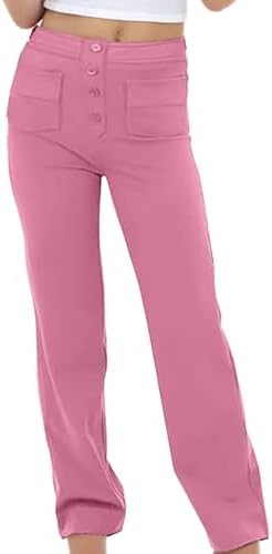 Girls High Waist Yoga Pants with Kickback Design and Side Pockets
