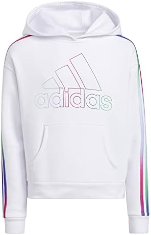 Adidas Girls Multicolor 3-Stripes Fleece Pullover Hoodie