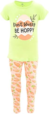 Unique Baby 2 Piece Girls Printed Leggings Outfit with Short Sleeve Shirt
