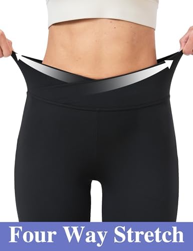 Girls Flare Leggings Black Pink Crossover High Waisted Workout Yoga Pants