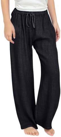 Girls Summer Wide Leg Cotton Linen Drawstring Pants