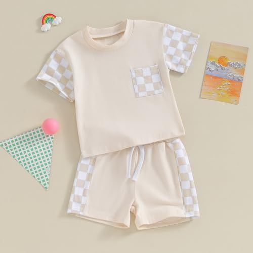 Cute Baby Summer Outfits Plaid Patchwork Elastic