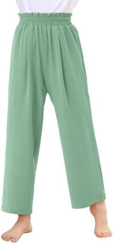 Girls High Elastic Smocked Pants Trendy Casual Flowy Jeans 4-14 Years