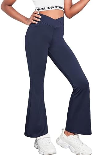 Zaclotre Girls High Waisted Flare Leggings with Pockets