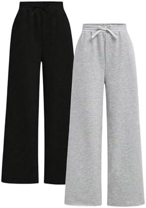Girls Elastic Waist Wide Leg Athletic Running Sweatpants