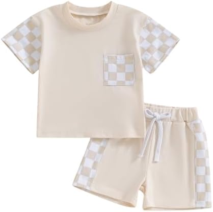 Cute Baby Summer Outfits Plaid Patchwork Elastic