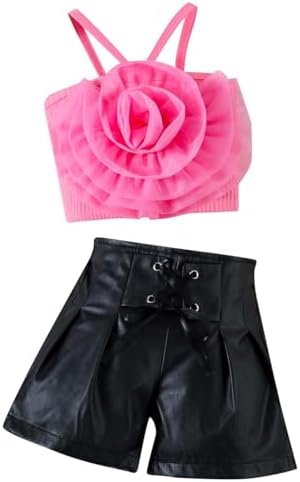 Girls 3D Flower Halter Tank Top Pleated Set for 1-6 Years