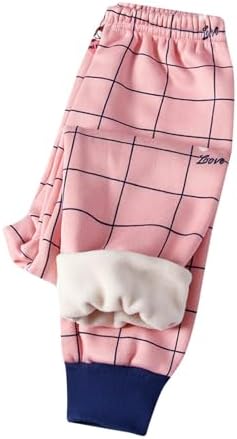 YADEOU Cotton Plaid Print Sweatpants for Girls Winter