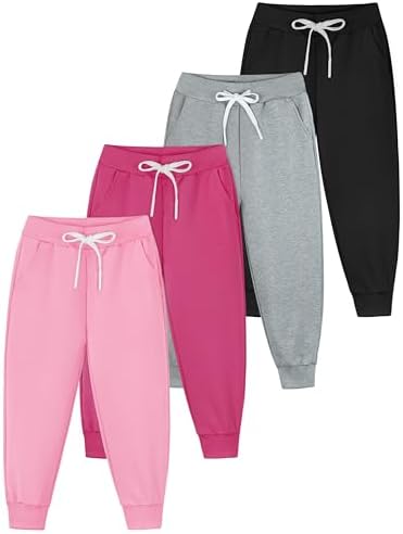 Resinta 4-Piece Girls and Toddler Active Jogger Sweatpants with Drawstring Pockets