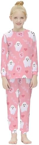 Girls Halloween-Themed Thermal Set Cute Pink Ghost Long Johns Top Set