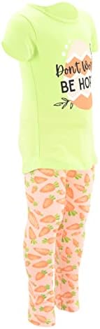 Unique Baby 2 Piece Girls Printed Leggings Outfit with Short Sleeve Shirt