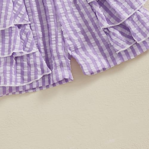 Ruffle Bloomers Toddler Girl Elastic Waist Wide Leg Striped Print Seersuckers Shorts