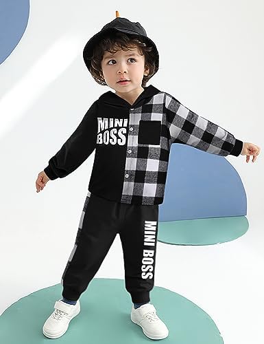 Qaoerde Toddler Boy Plaid Button Down Hoodie Mini Boss Conversational Pajamas