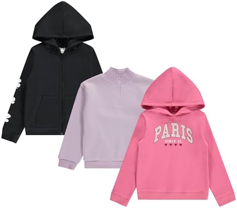 BTween Girls Hoodie Sweatshirt Set - Pack of 3 with Full and Half Zips