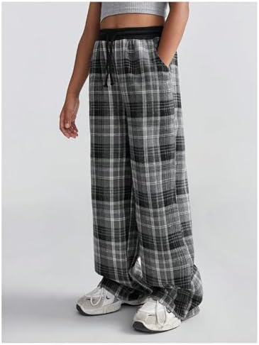 Wide-Leg Plaid Print Pants for Girls - Chic comfy for weekends
