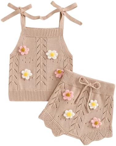 Adorable Toddler Girl Fall Outfit Knit Camisole Shorts Set