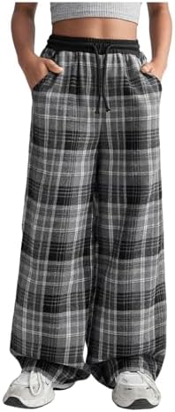 Wide-Leg Plaid Print Pants for Girls - Chic comfy for weekends