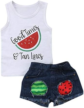 Perfect Ripped Denim Watermelon Print Set for Baby Girls 1-4 Years