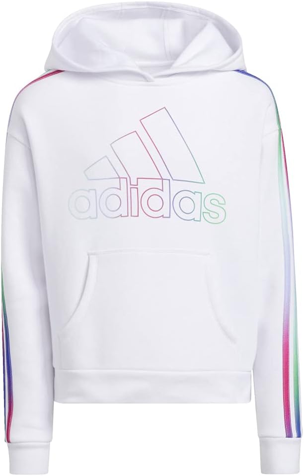 Adidas Girls Multicolor 3-Stripes Fleece Pullover Hoodie