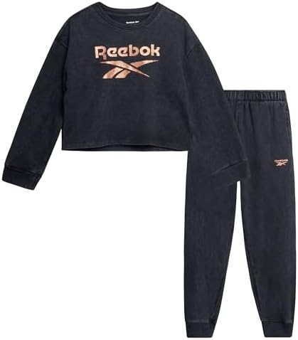 Reebok Girls Sweatsuit Set - 2 Piece Fleece Hoodie Jogger