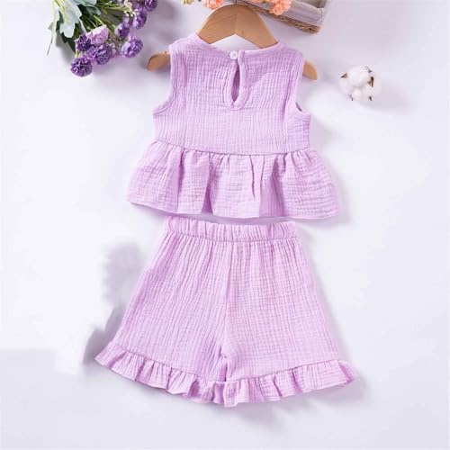 Summer 2-Piece Tank Top Ruffle Shorts for Toddler Girls Set