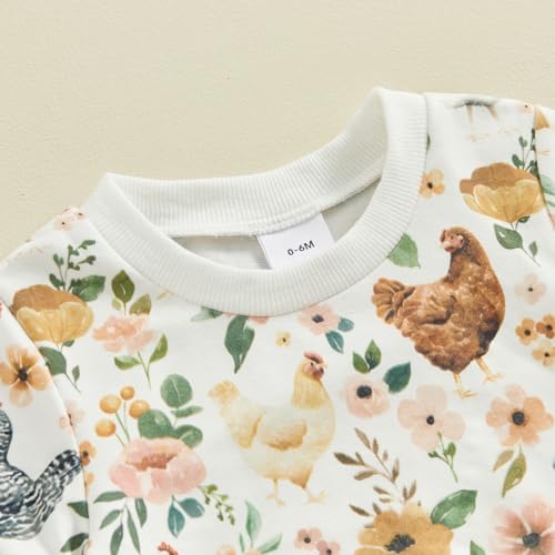 Chloefairy Toddler Boy Girl Farm Outfit Cute Flower Chicken Printed Set