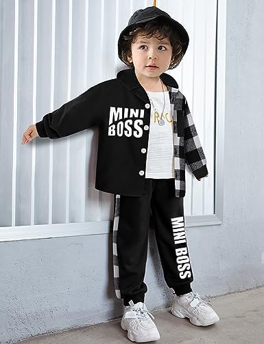 Qaoerde Toddler Boy Plaid Button Down Hoodie Mini Boss Conversational Pajamas