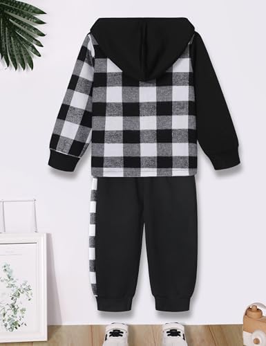 Qaoerde Toddler Boy Plaid Button Down Hoodie Mini Boss Conversational Pajamas