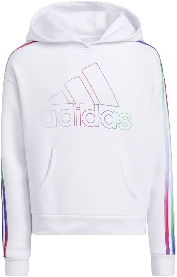 Adidas Girls Multicolor 3-Stripes Fleece Pullover Hoodie