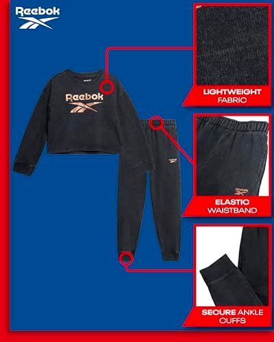 Reebok Girls Sweatsuit Set - 2 Piece Fleece Hoodie Jogger