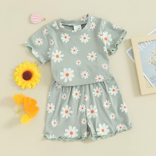 Floral Top Elastic waist short toddler girl - summer outfits