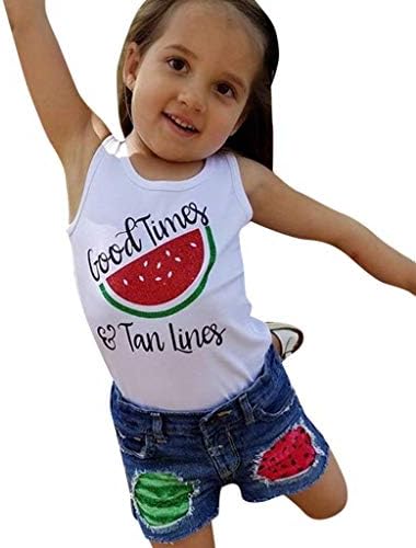 Perfect Ripped Denim Watermelon Print Set for Baby Girls 1-4 Years