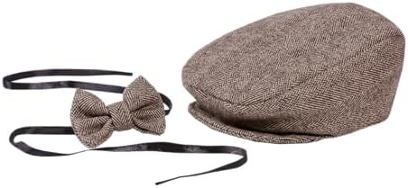 Matissa Newborn Boy Flat Newsboy Cap Bow Tie Set Gatsby Hat