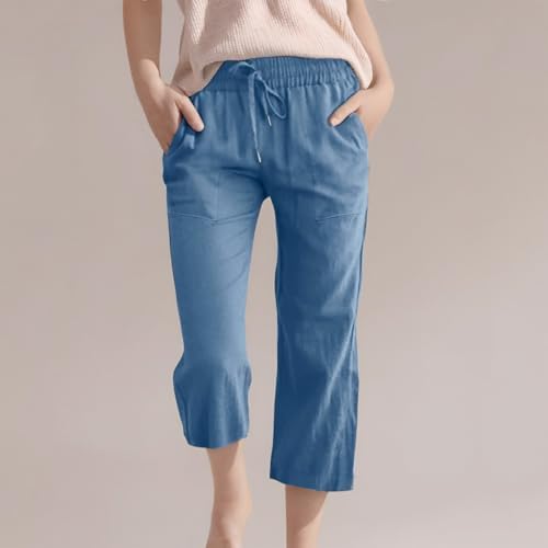 Cute Girls Capri Pants with Elastic Waist and Pockets