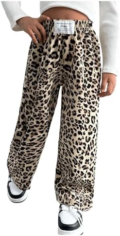 GORGLITTER Girls Leopard Cheetah sweatpants COZY wide leg flared pants