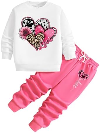Stylish Heart Graphic Print Sweater Pants Set for Toddler Girls