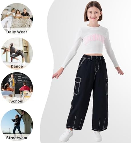 Rolanko Girls Wide Leg Cargo Pants