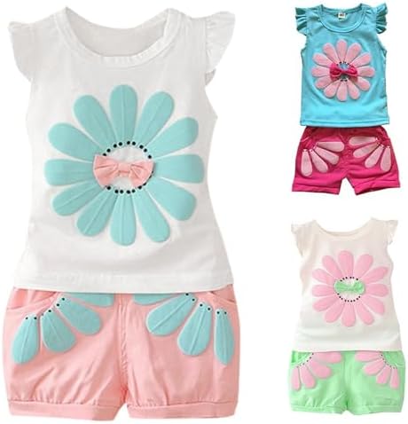 AMIMOJY Baby Girls Cartoon Printed Tank Tops Set 2Pcs