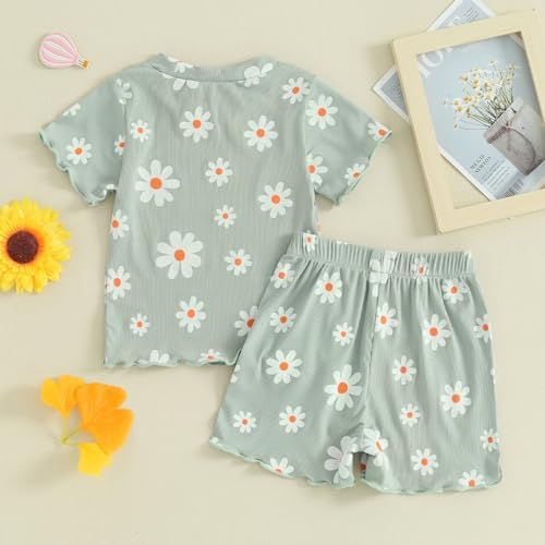 Floral Top Elastic waist short toddler girl - summer outfits