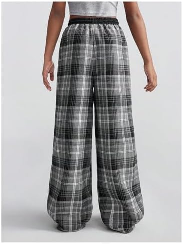 Wide-Leg Plaid Print Pants for Girls - Chic comfy for weekends