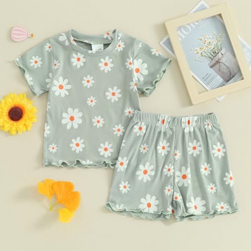 Floral Top Elastic waist short toddler girl - summer outfits