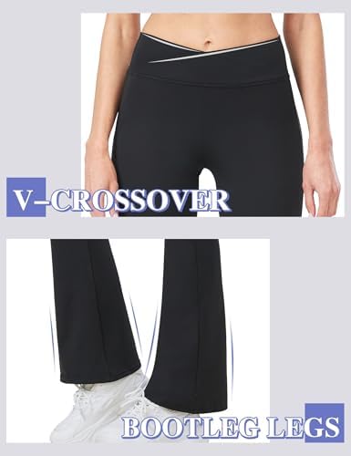 Girls Flare Leggings Black Pink Crossover High Waisted Workout Yoga Pants