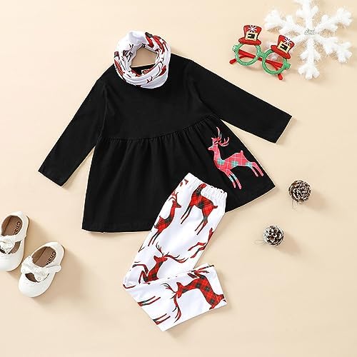 6 Set Toddler Girls Christmas Deer Print Outfit with Scarf